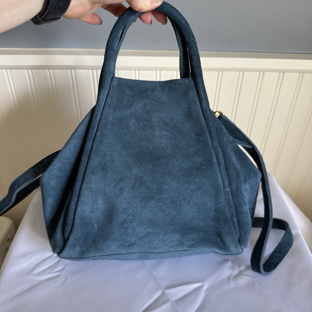 OLIVEVE TAYA TOP HANDLE CROSSBODY IN AEGEAN ITALIAN LEATHER BACKED SUEDE BLUE